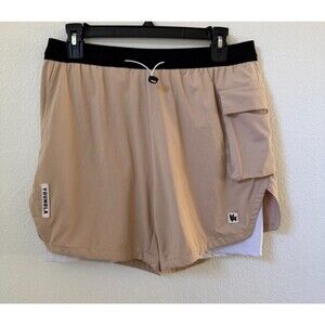 Mens Youngla 2 In 1 Compression Shorts Tan Beige White Athletic Gym MEDIUM